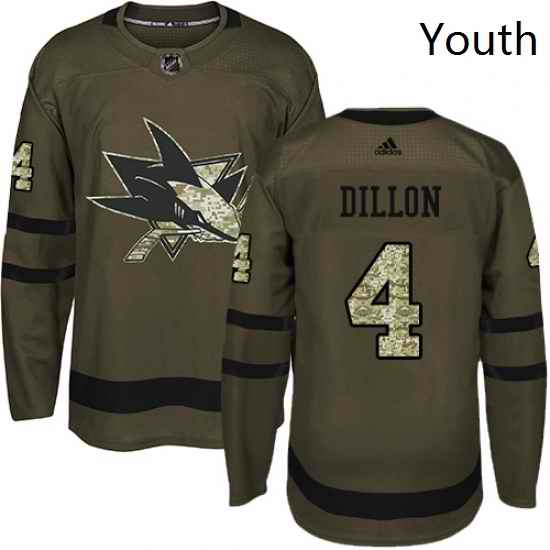 Youth Adidas San Jose Sharks 4 Brenden Dillon Authentic Green Salute to Service NHL Jersey
